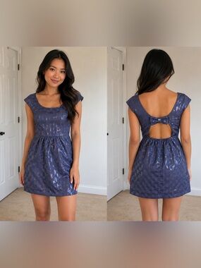 American Eagle Blue Shimmer Polka Dot Cutout Back Party Dress Size 10